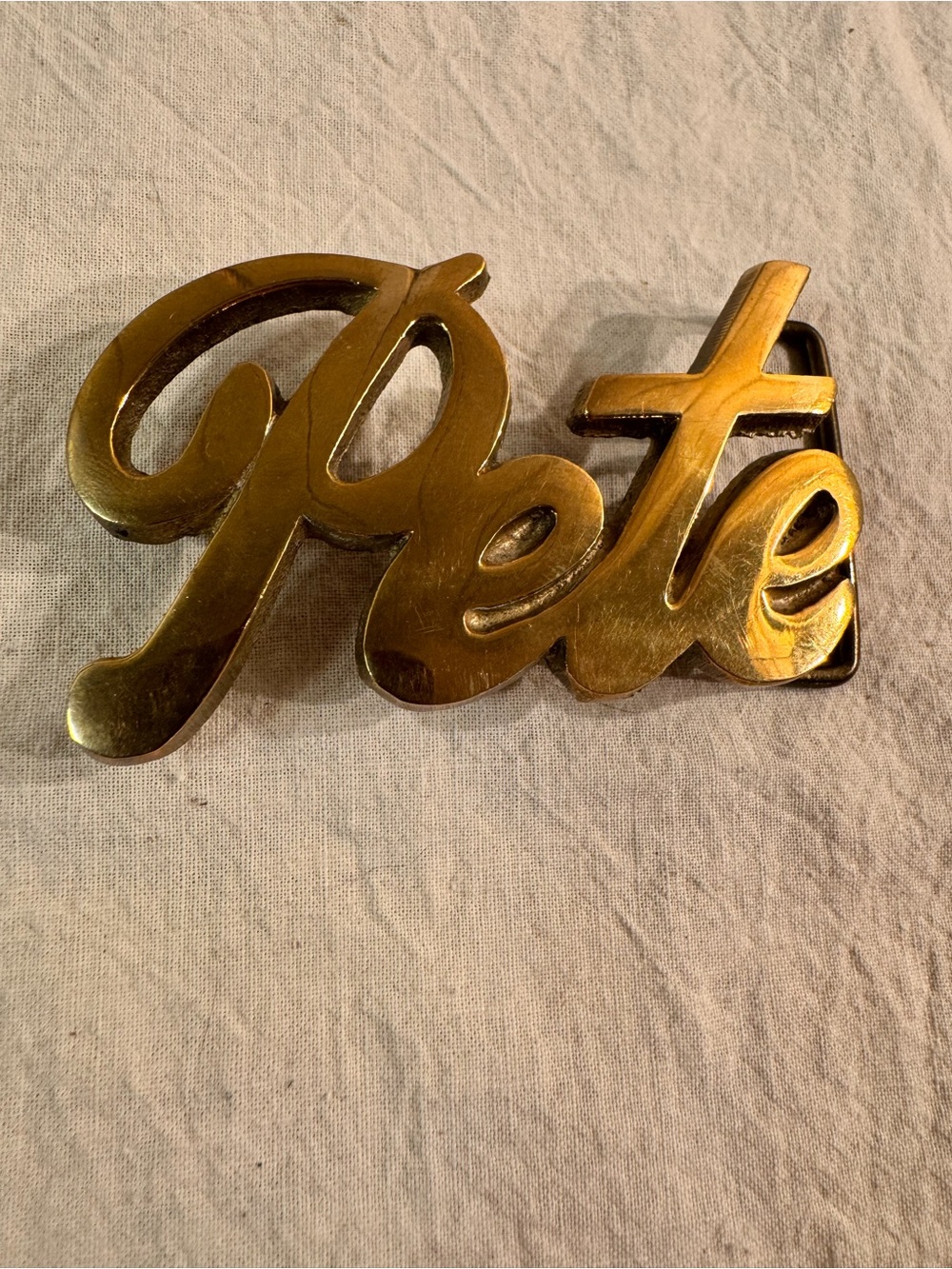 Vintage “Pete” Name Belt Buckle Solid Brass Taiwan Large Script Western